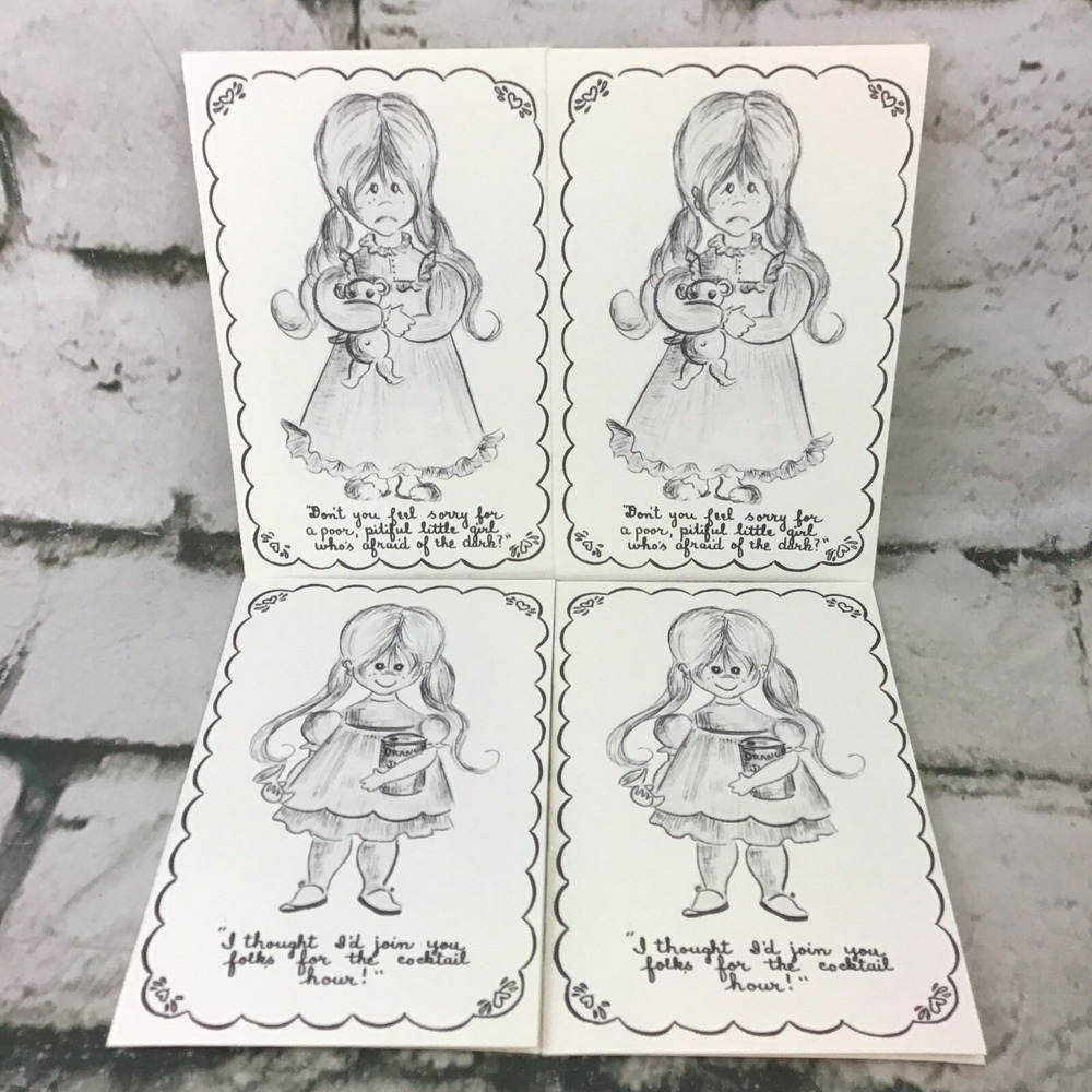 Vintage 1968 Lois‎ Jean Wortham "Missies Lil' Younguns" Notecards Lot Of 4